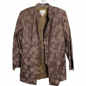 Vintage Adrianna Papell Women's Coat Brown Long Sleeve Floral Silk Blazer Sz 14‎